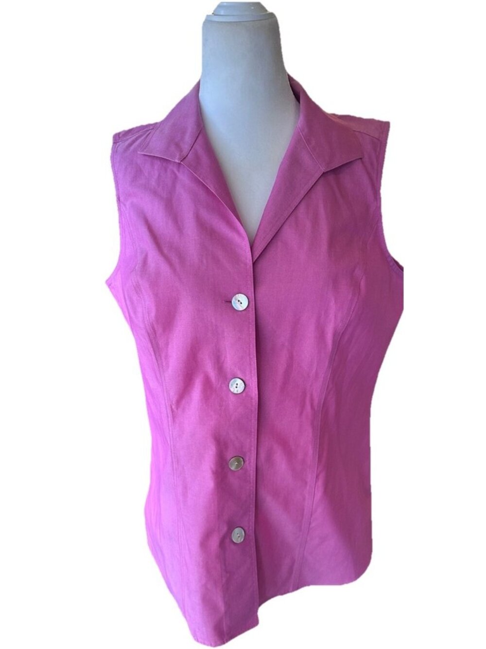 Foxcroft Top Womens Size 8 Pink Button Up Collared Sleeveless No Iron